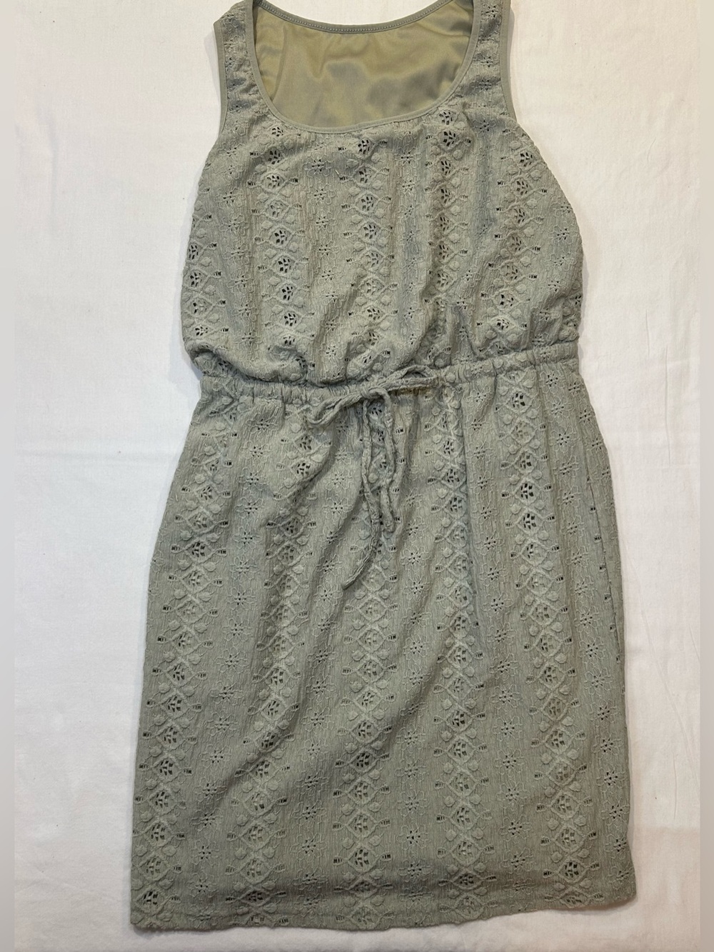Sleeveless Sage Eyelet Drawstring Dress - Women